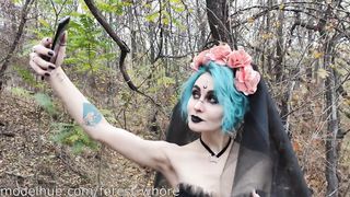 Halloween Cosplayes nőci hátsó bejáratba reszelve