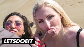 Frida Sante és Georgie Lyall forrón szopogatnak és baszódnak egy gigantikus faszon a strandon