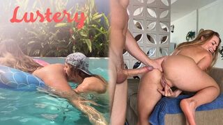 Buxom világos szőke amateur seggét reszelik úszás után